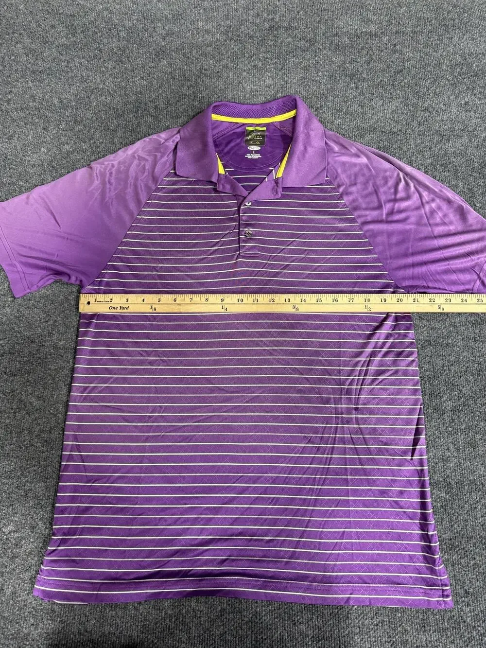 Greg Norman For Tasso Elba Polo Shirt Mens Large Purple Striped PlayDry Golf Top